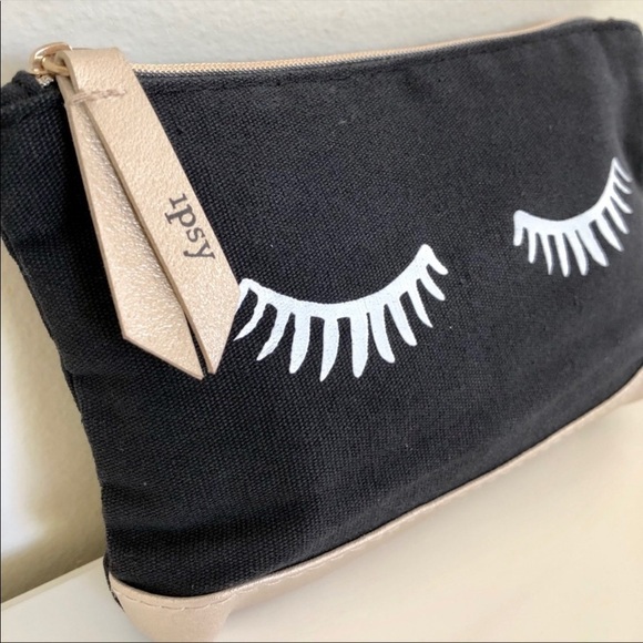 Ipsy Black & Gold Small Zip Up Makeup Cosmetic Bag - Picture 4 of 6